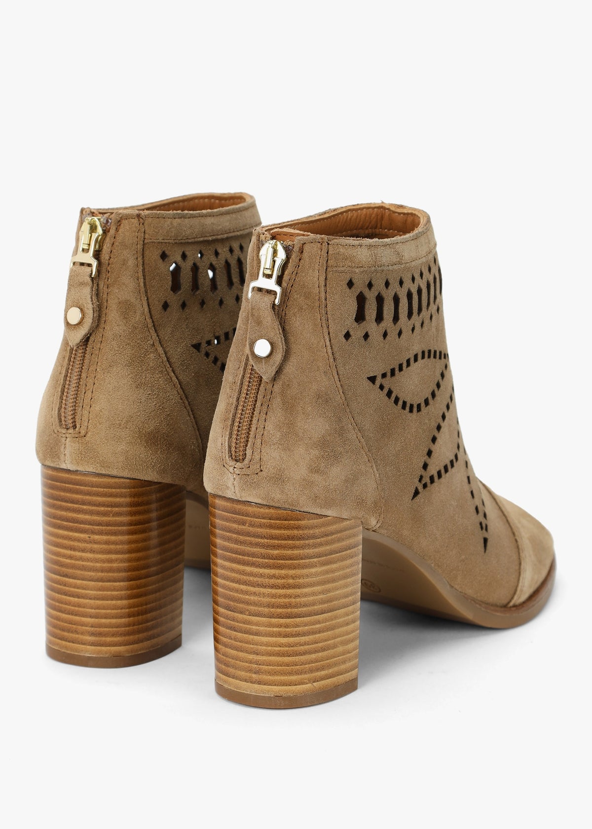 Albany Taupe Suede Perforated Block Heel Shoe Boots