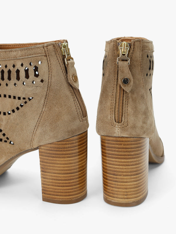 Albany Taupe Suede Perforated Block Heel Shoe Boots