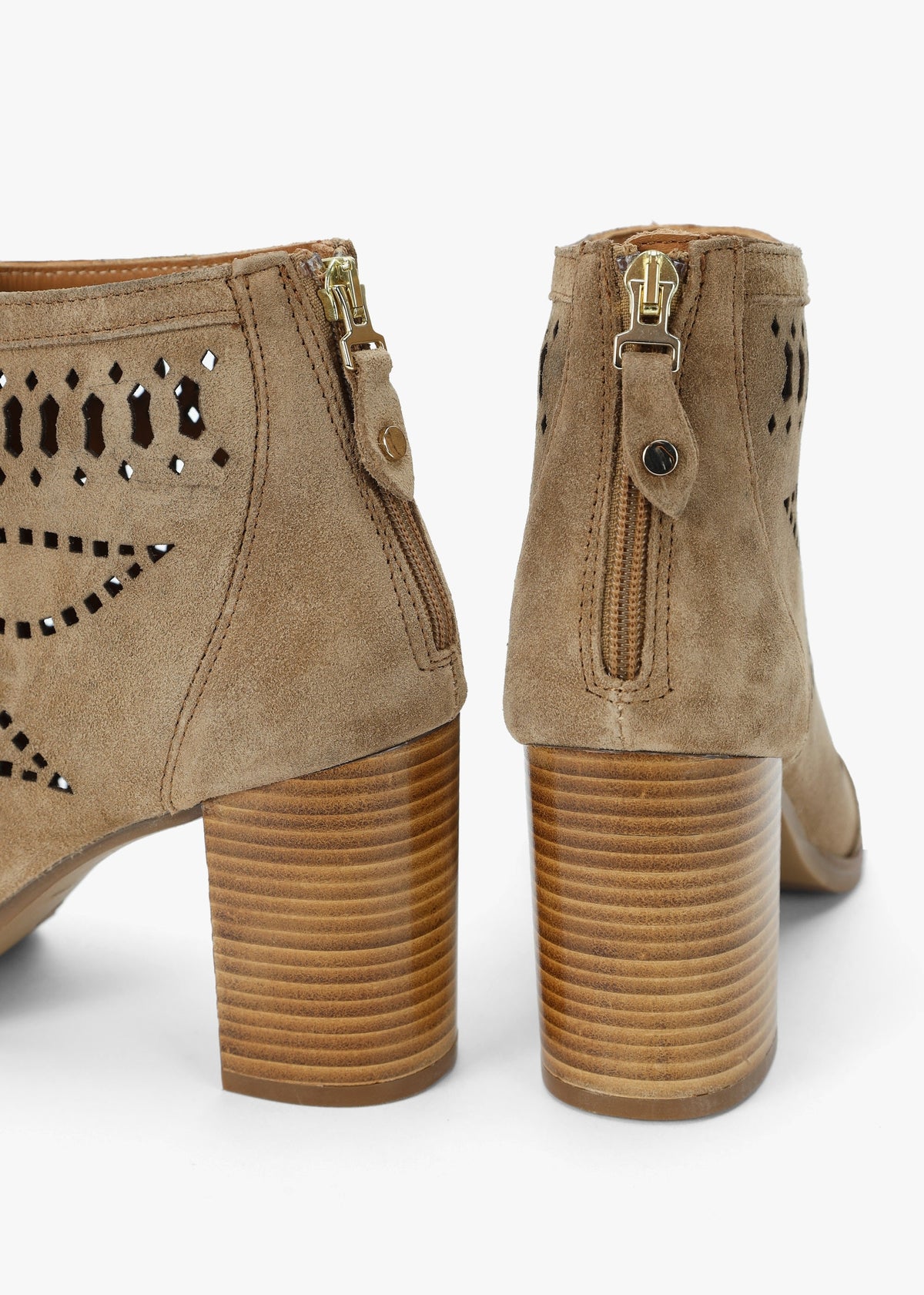 Albany Taupe Suede Perforated Block Heel Shoe Boots