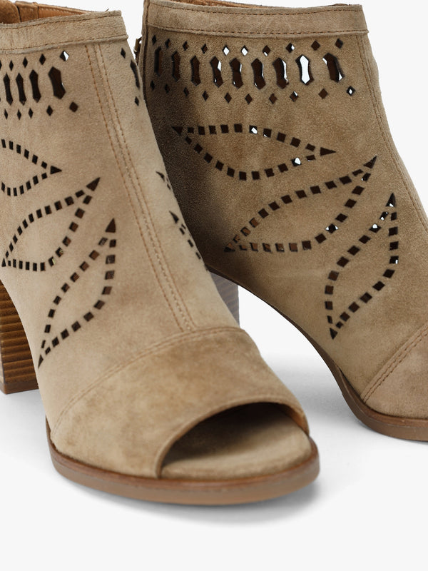 Albany Taupe Suede Perforated Block Heel Shoe Boots