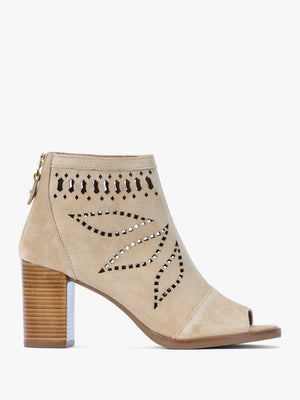 Albany Beige Suede Perforated Block Heel Shoe Boots