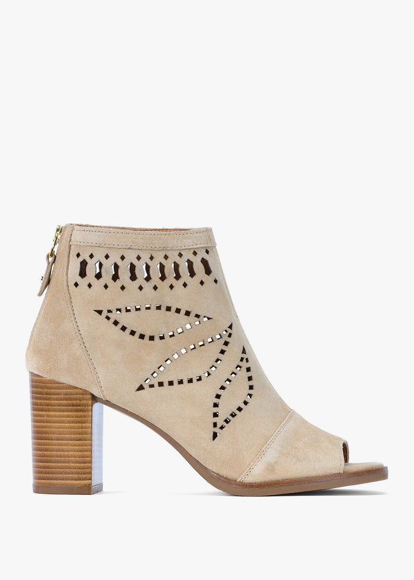 Albany Beige Suede Perforated Block Heel Shoe Boots