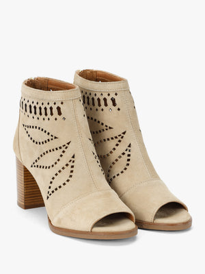 Albany Beige Suede Perforated Block Heel Shoe Boots