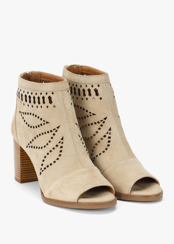 Albany Beige Suede Perforated Block Heel Shoe Boots