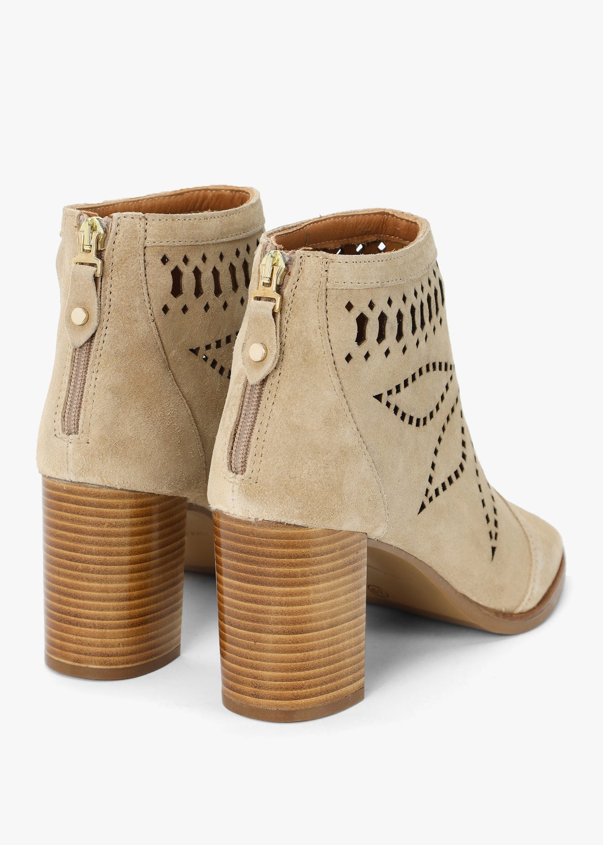 Albany Beige Suede Perforated Block Heel Shoe Boots