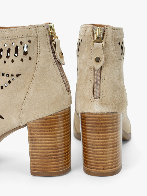 Albany Beige Suede Perforated Block Heel Shoe Boots