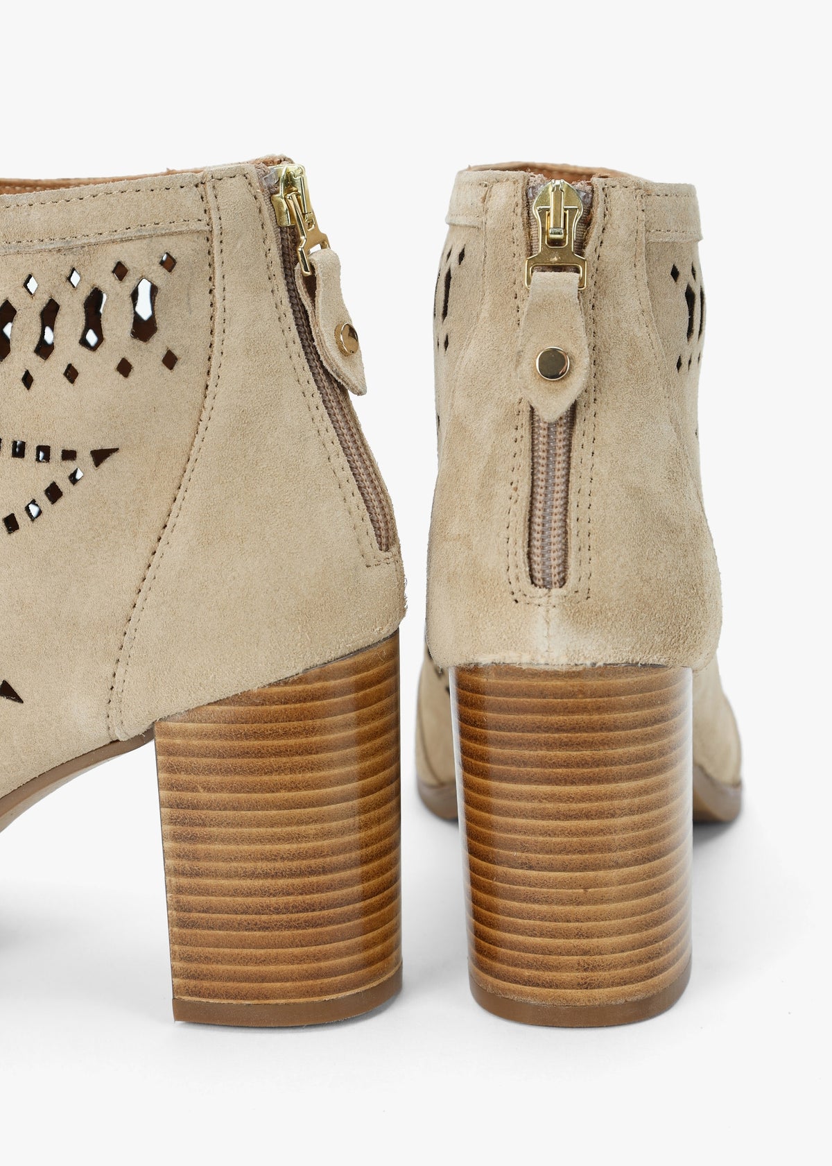 Albany Beige Suede Perforated Block Heel Shoe Boots
