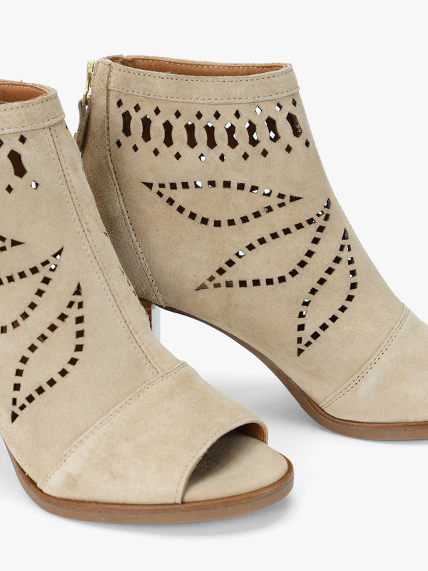 Albany Beige Suede Perforated Block Heel Shoe Boots