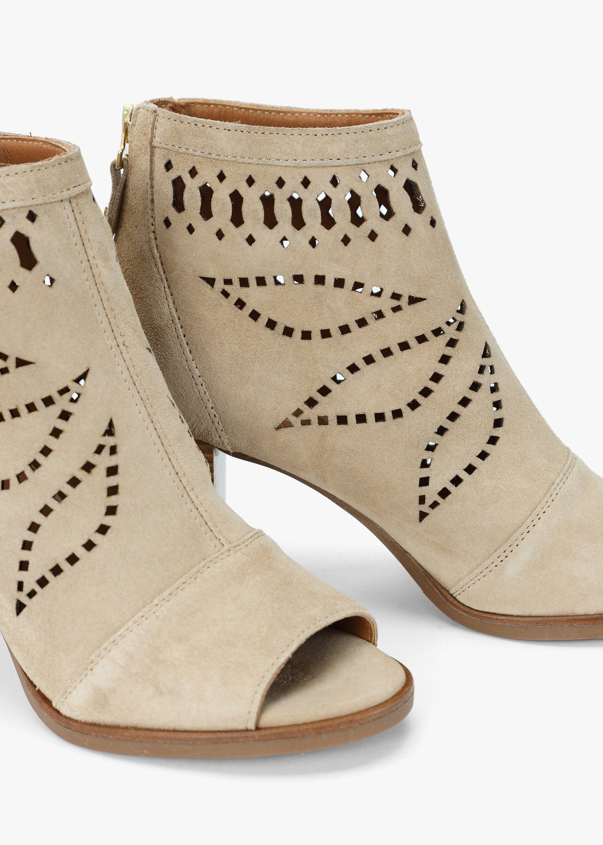 Albany Beige Suede Perforated Block Heel Shoe Boots