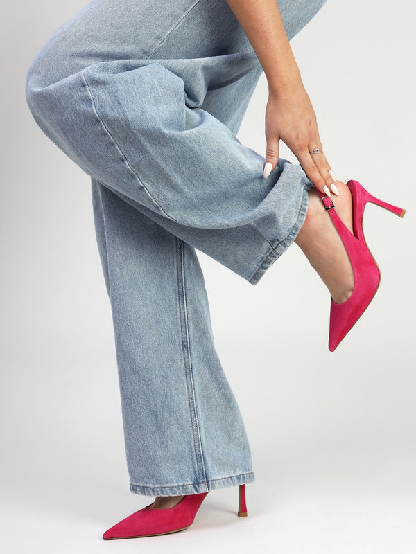 Enjoy Fuchsia Suede Mid Heel Sling Back Court Shoes