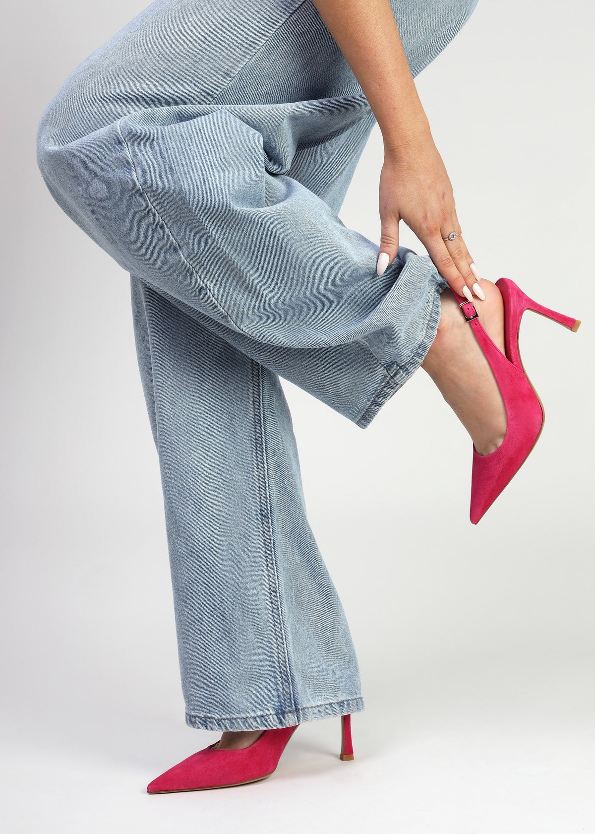 Enjoy Fuchsia Suede Mid Heel Sling Back Court Shoes