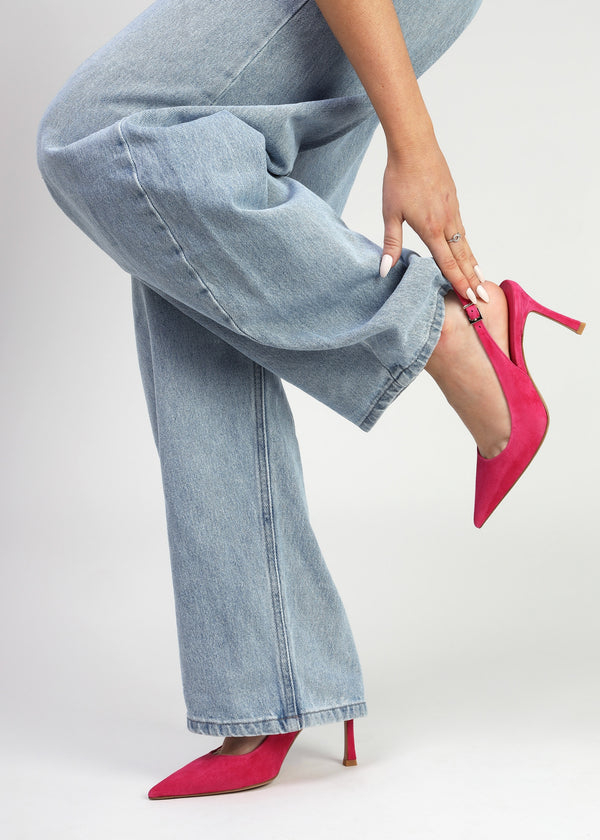 Enjoy Fuchsia Suede Mid Heel Sling Back Court Shoes