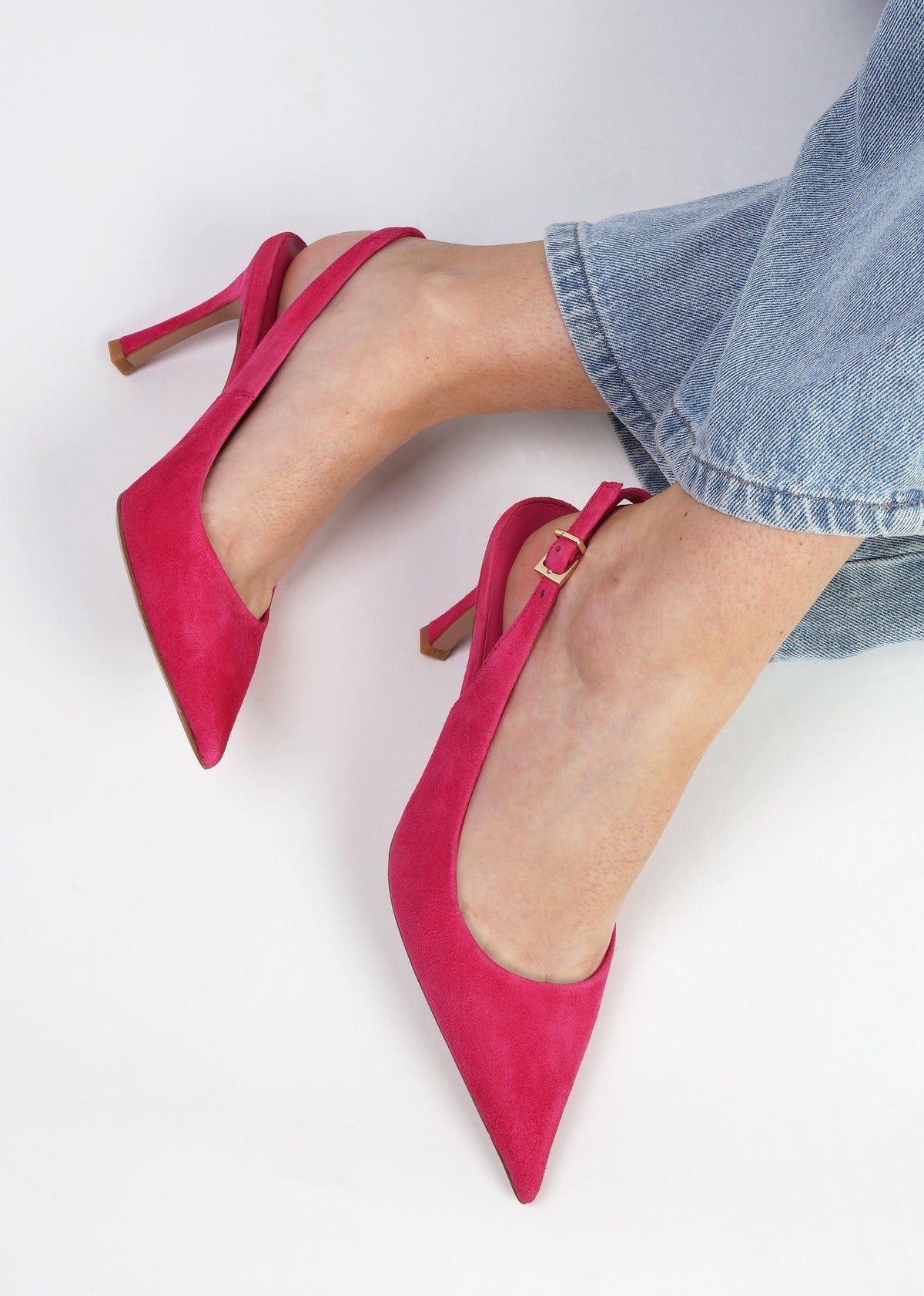 Enjoy Fuchsia Suede Mid Heel Sling Back Court Shoes