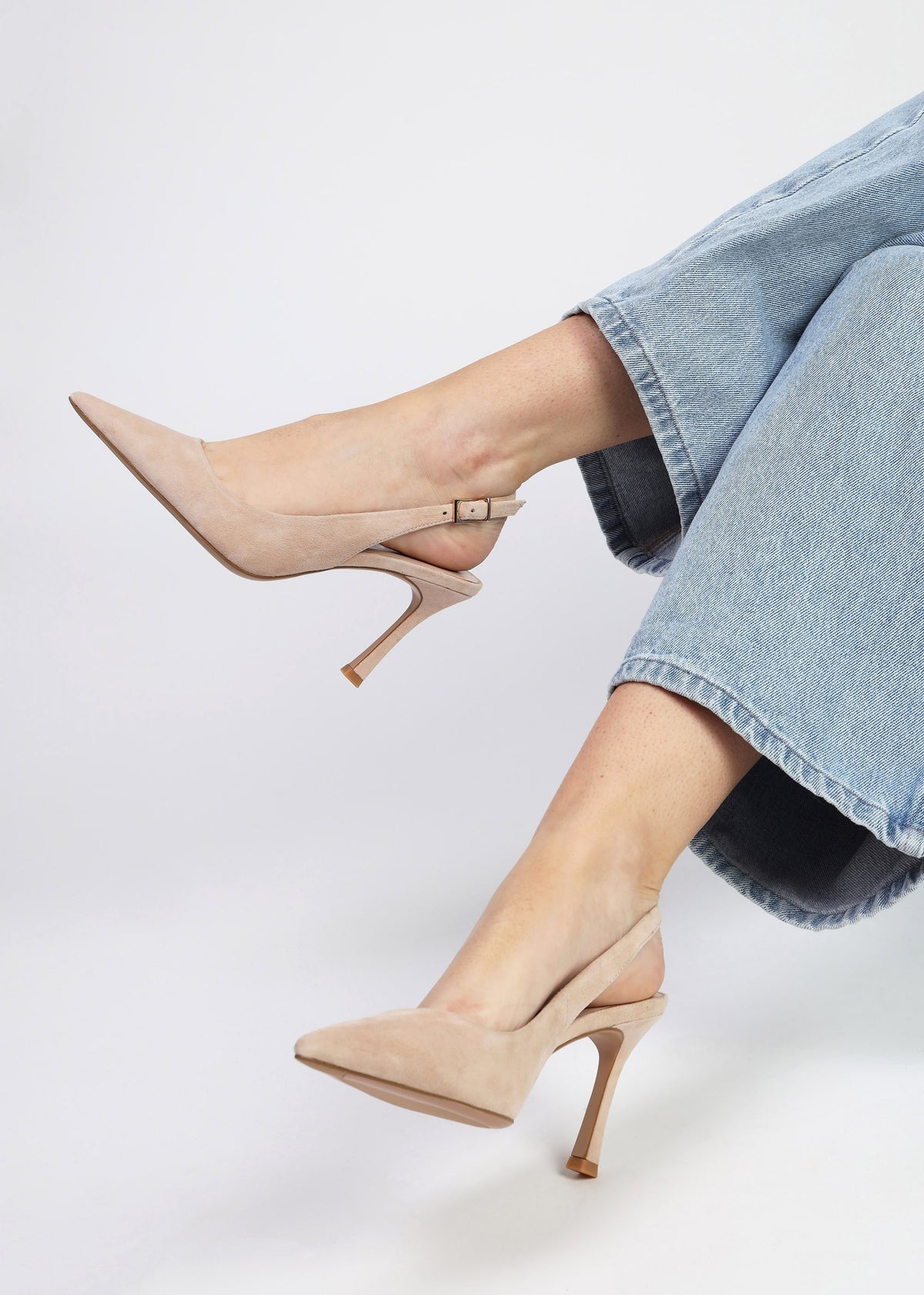 Enjoy Nude Suede Mid Heel Sling Back Court Shoes