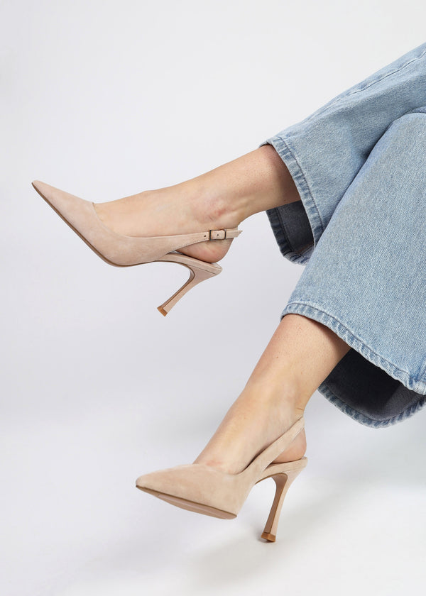Enjoy Nude Suede Mid Heel Sling Back Court Shoes