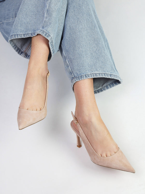 Enjoy Nude Suede Mid Heel Sling Back Court Shoes