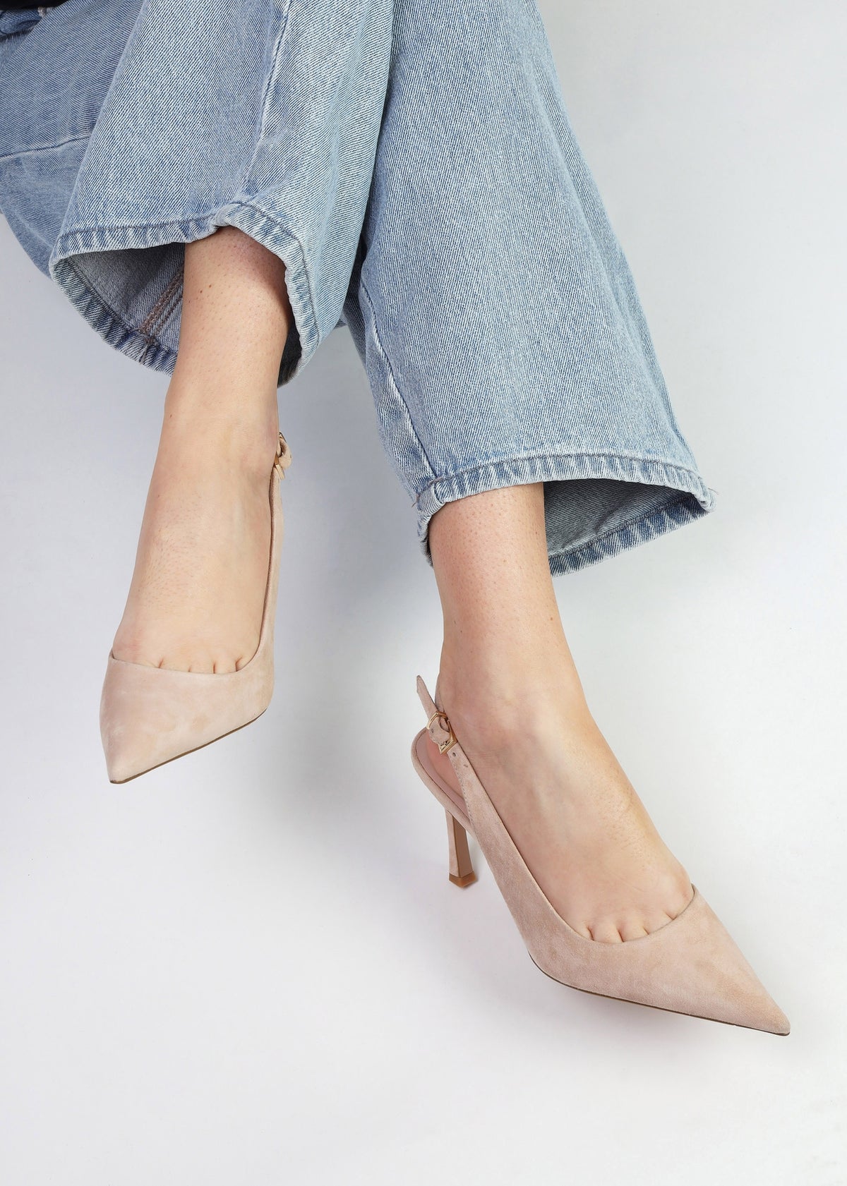 Enjoy Nude Suede Mid Heel Sling Back Court Shoes