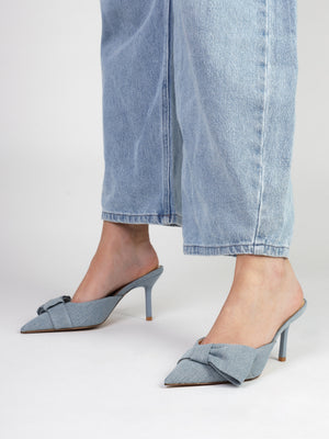 Erose Denim Bow Heel Mules