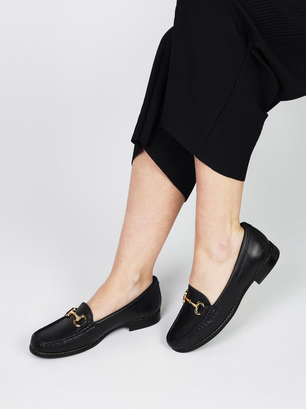 Galtro Black Smooth Leather Snaffle Loafers