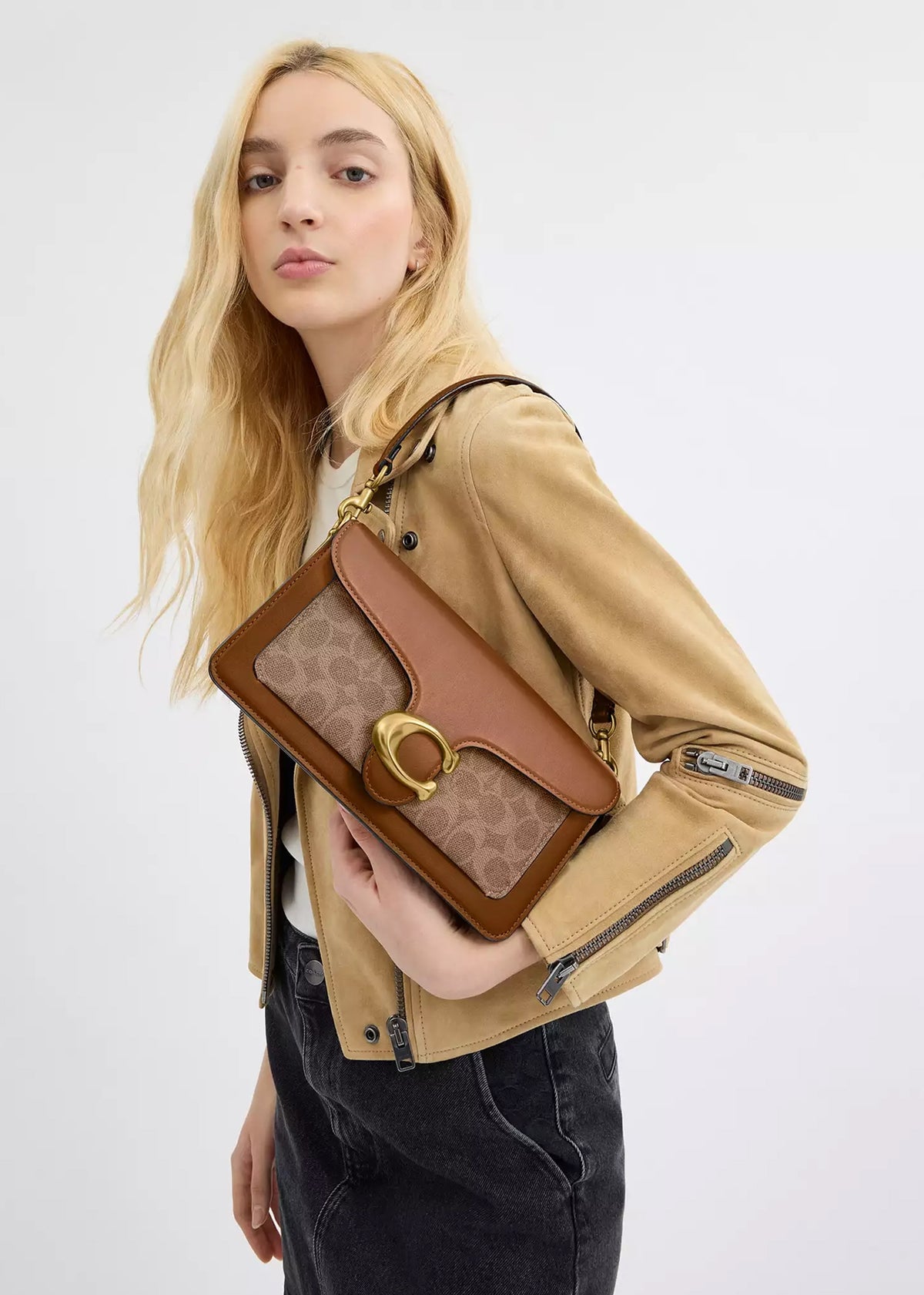 Tabby 26 Signature Coated Canvas Tan Brown Shoulder Bag
