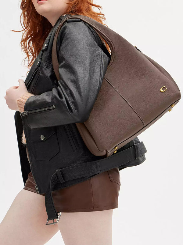 Lana Large Dark Stone Leather Shoulder Bag