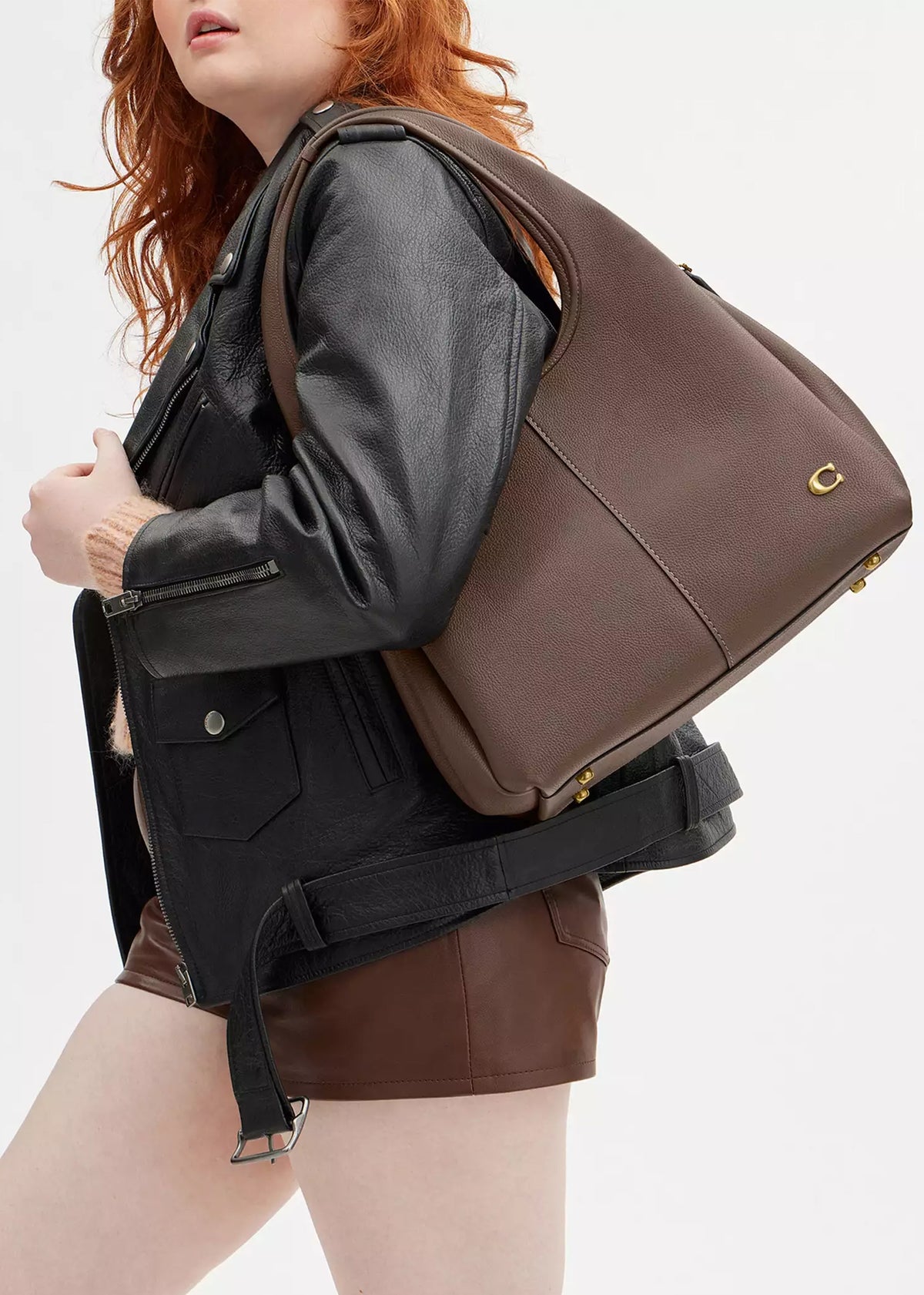 Lana Large Dark Stone Leather Shoulder Bag