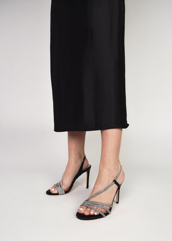 Ichelly Black Diamante Strap High Heel Sandals
