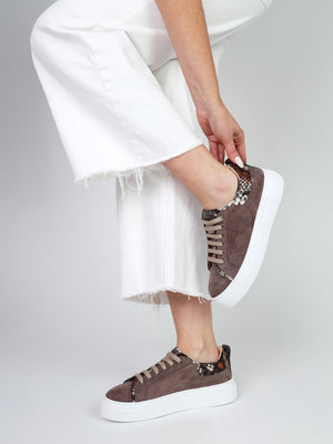 Panny Taupe Suede Reptile Trainers