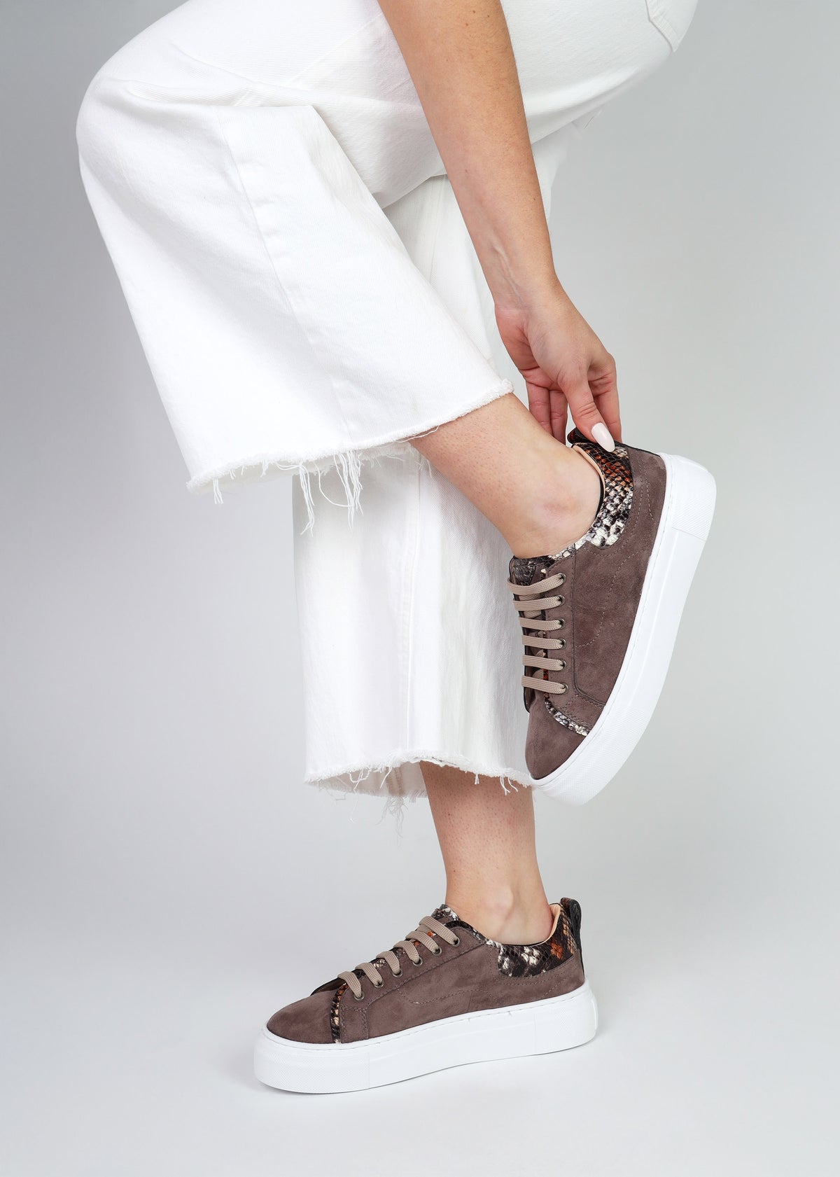Panny Taupe Suede Reptile Trainers