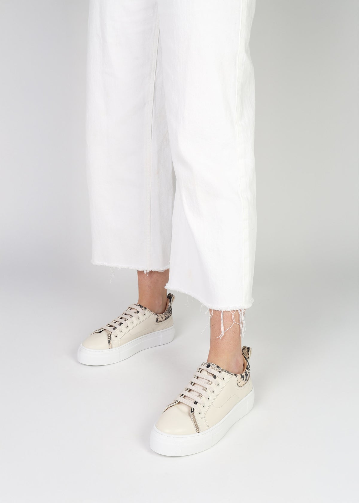 Panny Cream Leather Reptile Trainers