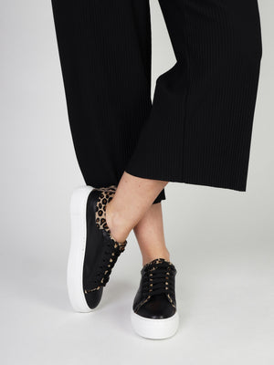 Panny Black Leather Leopard Trainers