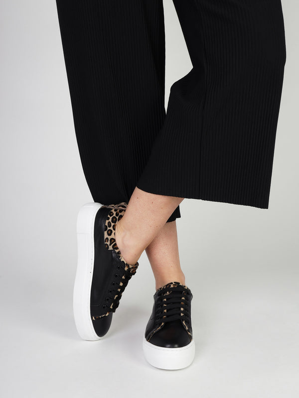 Panny Black Leather Leopard Trainers