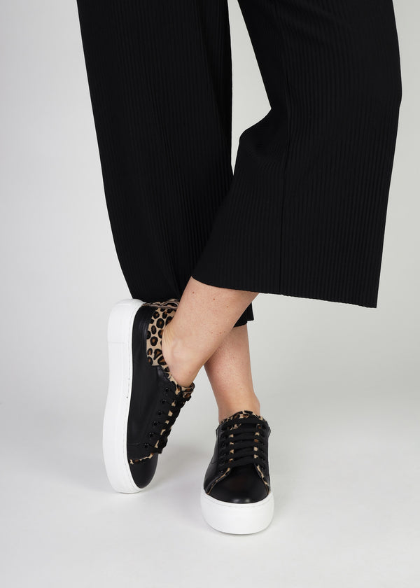 Panny Black Leather Leopard Trainers