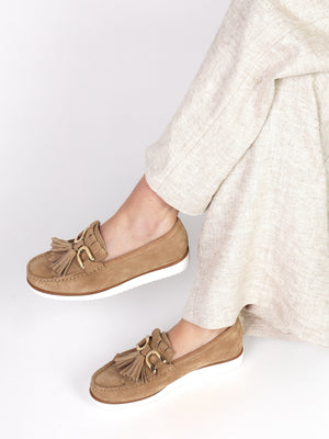 Passy Beige Suede Tassel Loafers