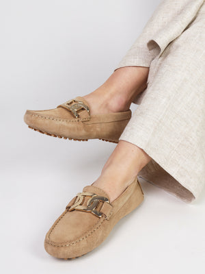 Privey Beige Suede Moccasin Loafers