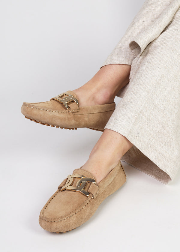 Privey Beige Suede Moccasin Loafers