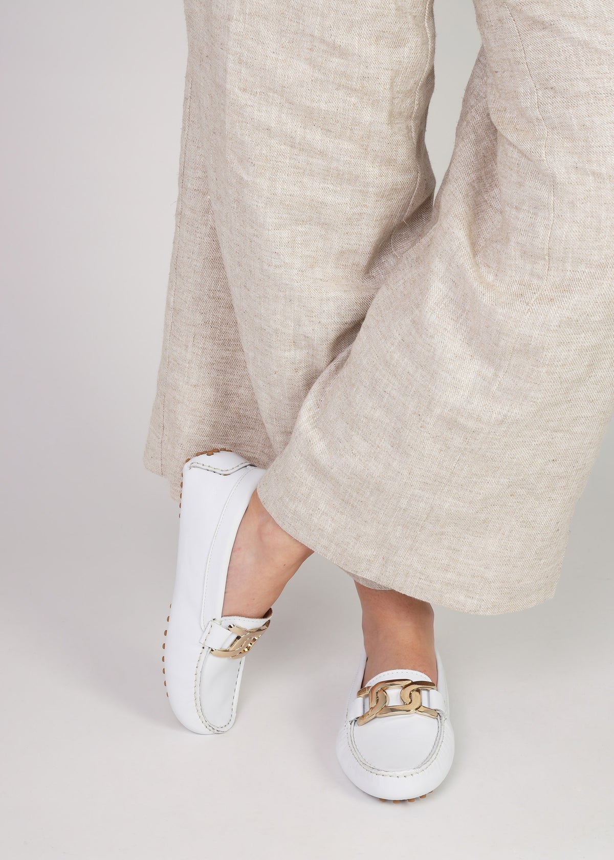 Privey White Leather Moccasin Loafers