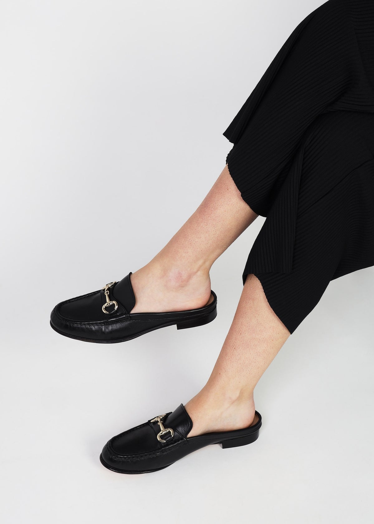 Pule Black Leather Backless Mule Loafers
