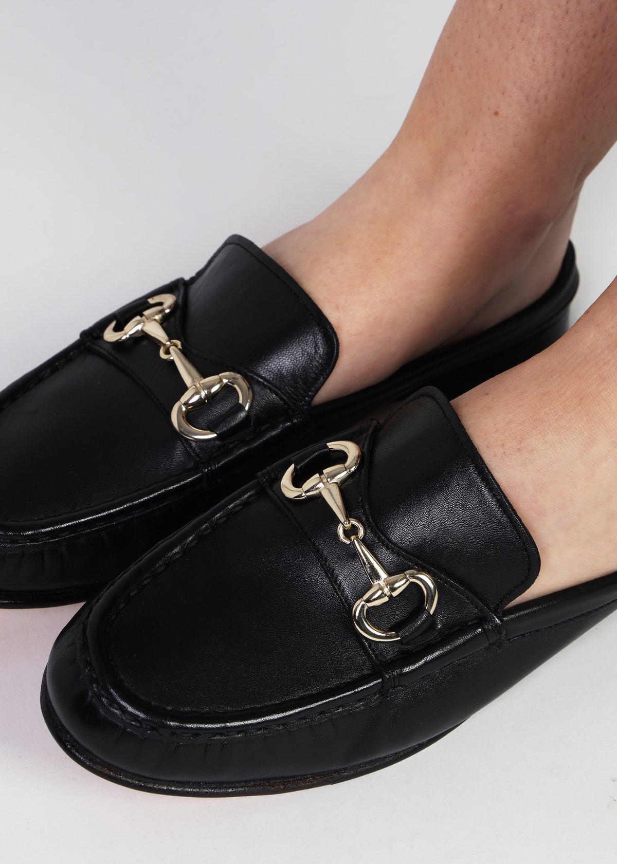 Pule Black Leather Backless Mule Loafers