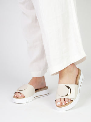 Romoon Beige Leather Circle Moon Mules