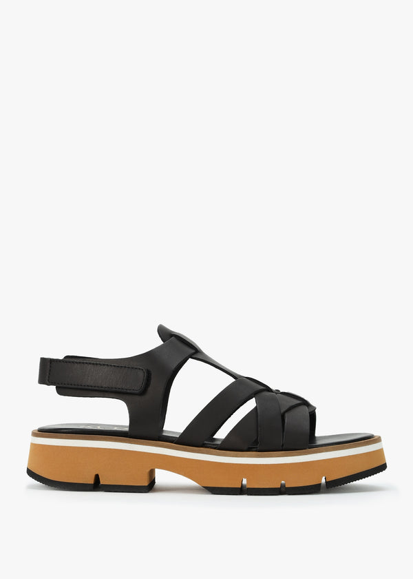 Angola Black Leather Chunky Gladiator Sandals