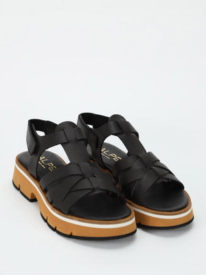 Angola Black Leather Chunky Gladiator Sandals