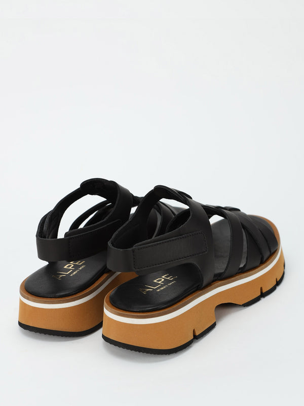 Angola Black Leather Chunky Gladiator Sandals