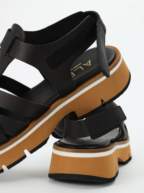 Angola Black Leather Chunky Gladiator Sandals