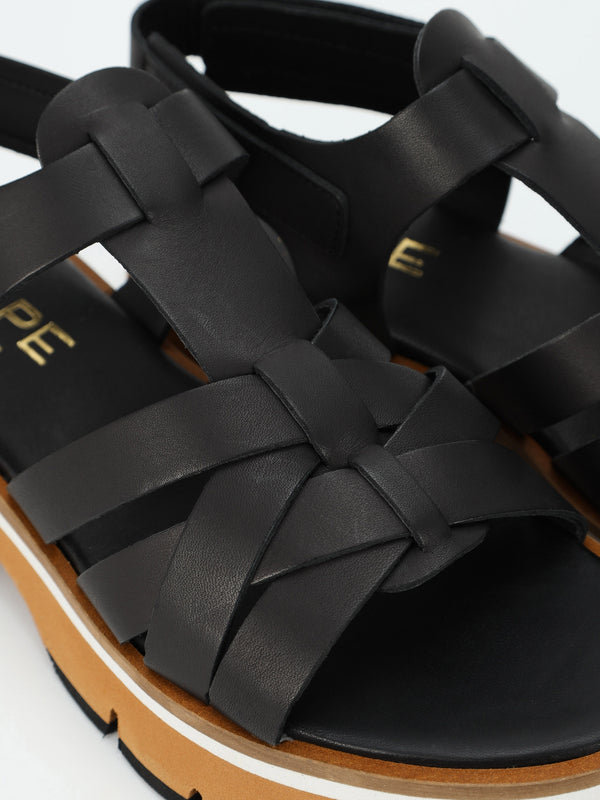 Angola Black Leather Chunky Gladiator Sandals