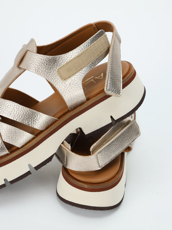 Angola Gold Leather Chunky Gladiator Sandals