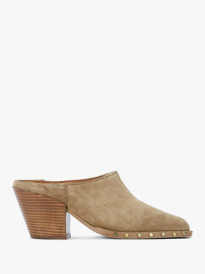 Antwerp Tan Suede Western Stacked Heel Backless Mules