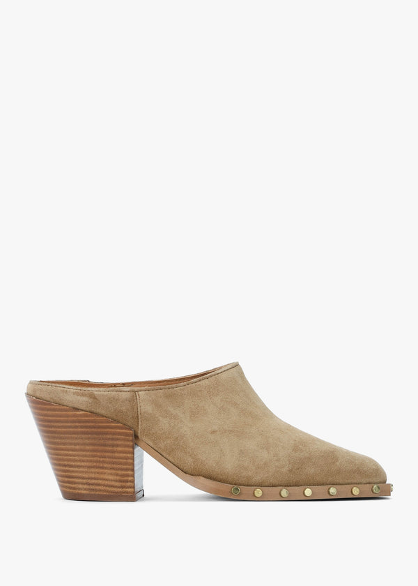 Antwerp Tan Suede Western Stacked Heel Backless Mules