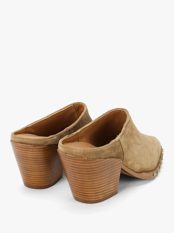 Antwerp Tan Suede Western Stacked Heel Backless Mules