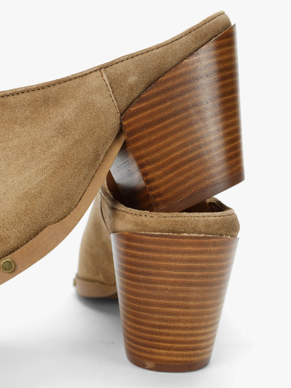 Antwerp Tan Suede Western Stacked Heel Backless Mules